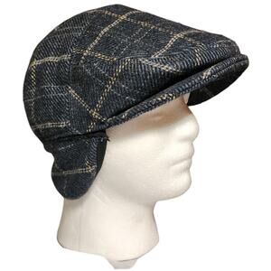 Epoch Hats Company Wool Tweed Newsboy Golf Hat Mens Size M Plaid Ear Flaps